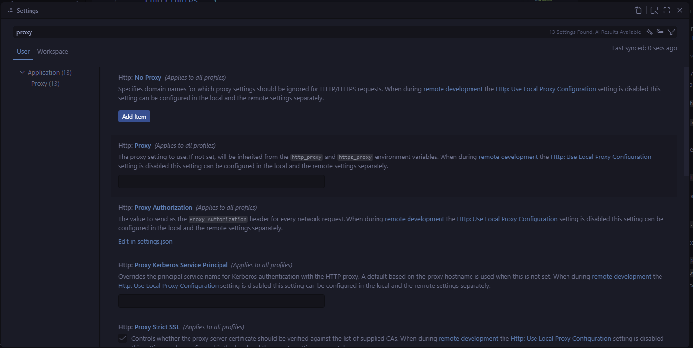 VSCode Proxy Settings