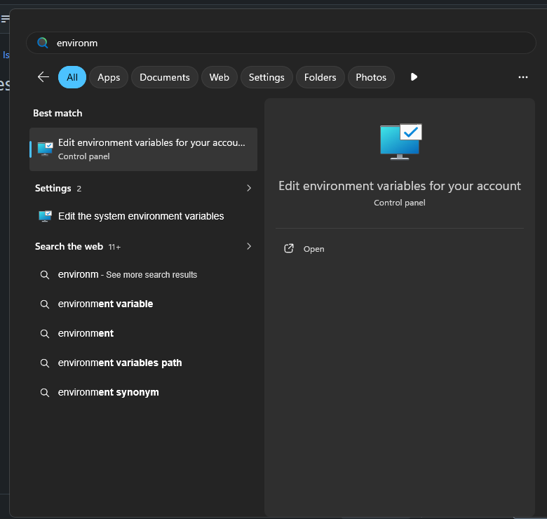 Edit environment variables for your account